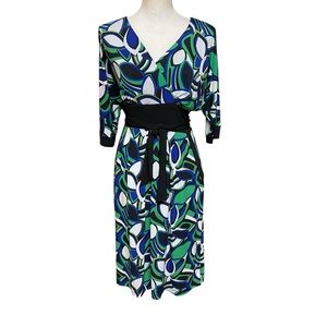 Rabbit Rabbit Rabbit Designs Mock Wrap Knit Dress Size 14 Green Black Design